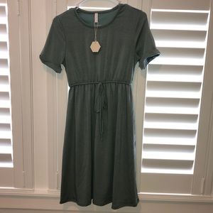 Pinkblush Sage colored tie waist maternity dress